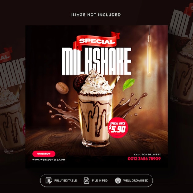 coffee milkshake drink menu promotion social media Instagram post banner template design