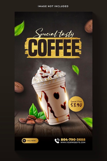 Free PSD coffee or milkshake social media post story template