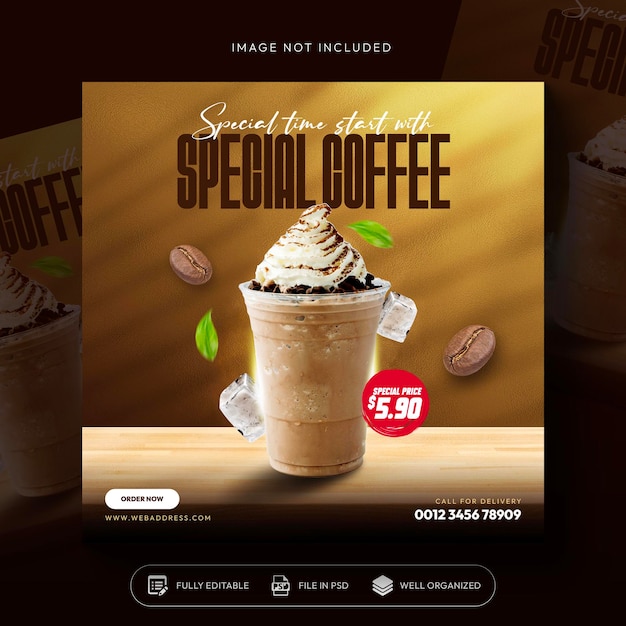 Free PSD coffee shop drink menu promotion social media instagram post banner template design