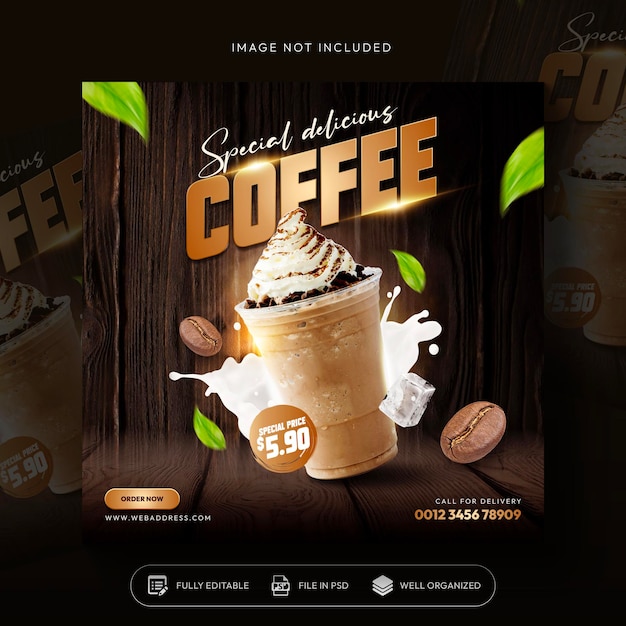 Free PSD coffee shop drink menu promotion social media instagram post banner template design