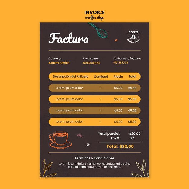 Coffee shop invoice template