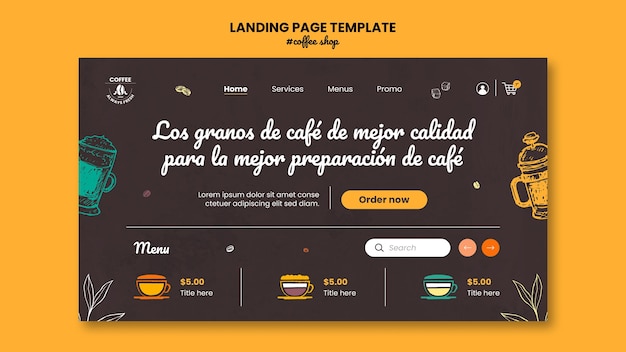 Free PSD coffee shop landing page template