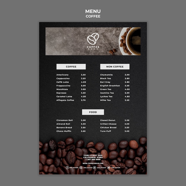 Free PSD coffee shop menu template