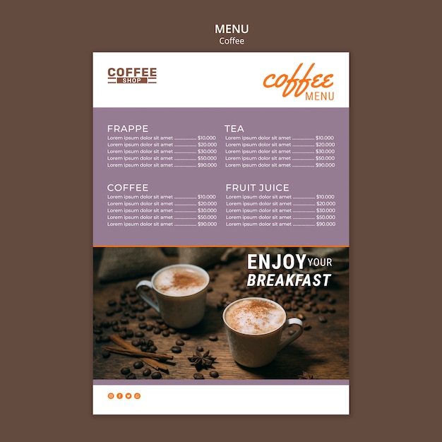 Free PSD coffee shop menu template