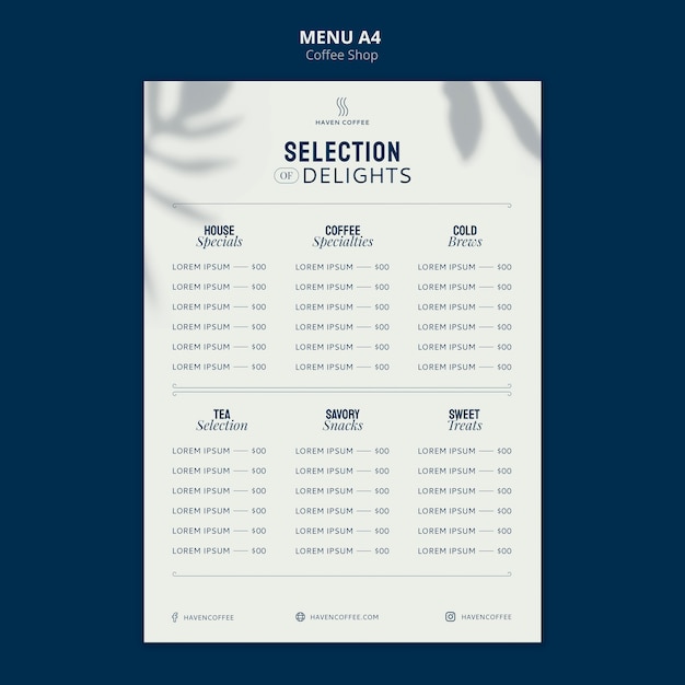 Free PSD coffee shop menu template