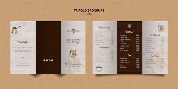 Coffee shop trifold brochure template