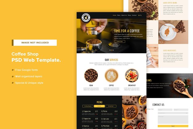 Coffee shop website page template