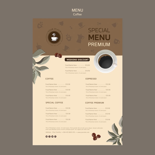 Free PSD coffee special menu template