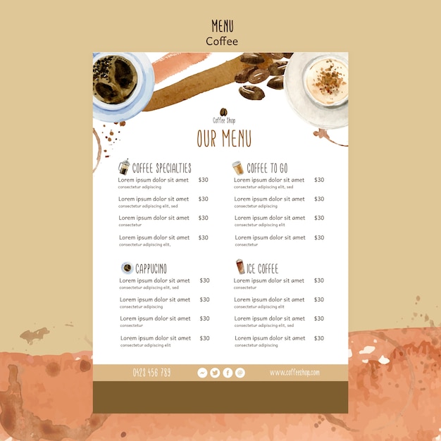 Free PSD coffee theme for menu template