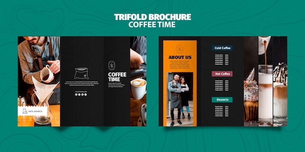 Free PSD coffee time trifold brochure template