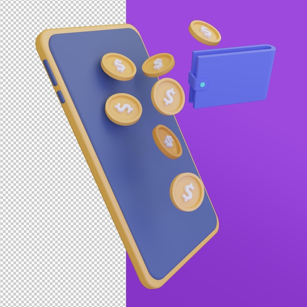 Free PSD coin on smartphone online shop 3d illustration