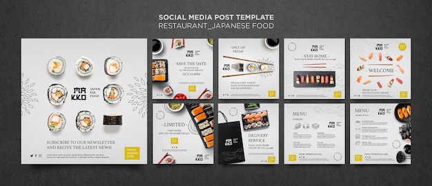 Free PSD collection of sushi restaurant social media post