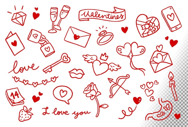 A collection of valentines drawings with the word i love you on a white background.