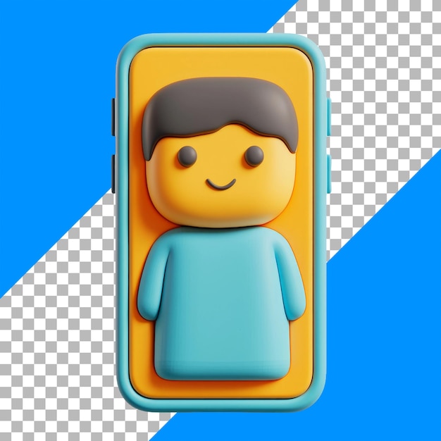 Free PSD colorful 3d character inside smartphone on blue and transparent background