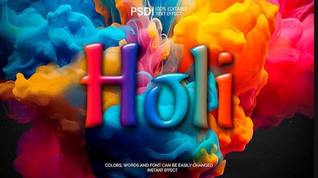 Free PSD colorful 3d text effect for holi fest