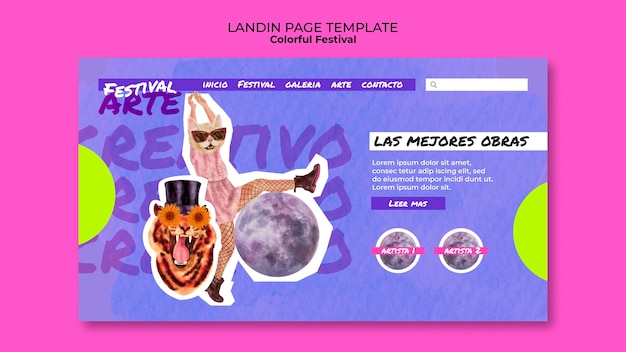 Free PSD colorful art festival landing page template