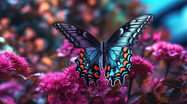 Free PSD colorful butterfly on flower generative ai