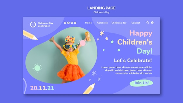 Free PSD colorful children's day landing page template