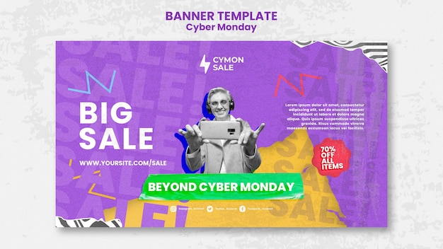 Free PSD colorful cyber monday banner template