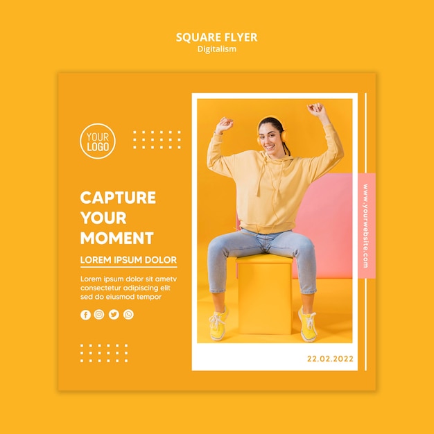 Free PSD colorful digitalism square flyer template with photo