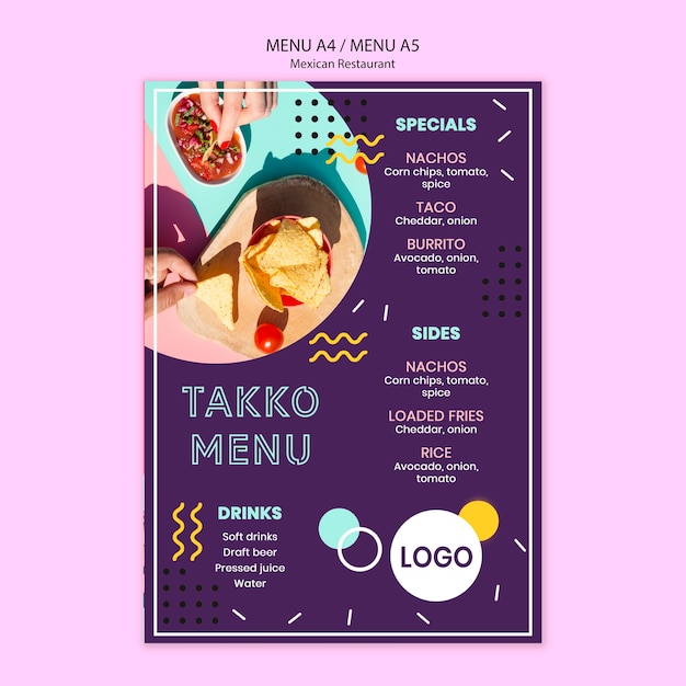 Colorful mexican restraurant food menu