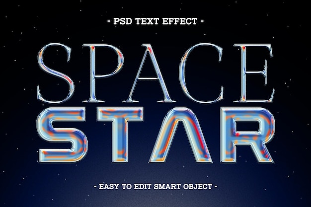 Free PSD colorful space star chrome metallic text effect