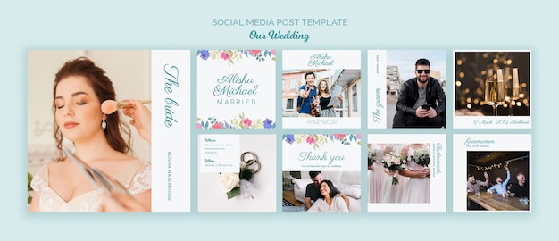 Free PSD colorful wedding concept social media template