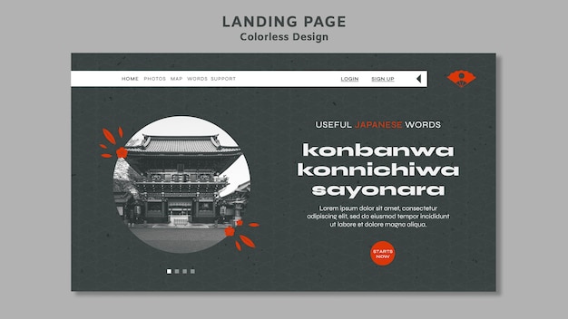 Free PSD colorless design landing page