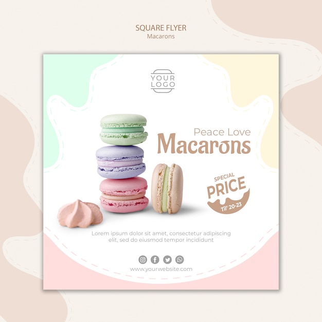 Free PSD colourful french macarons square flyer template