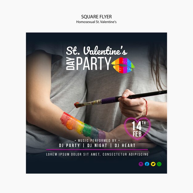 Colourful square flyer for st. valentine's lgbt party with photo