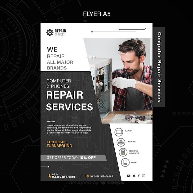 Free PSD computer and phones repair services flyer