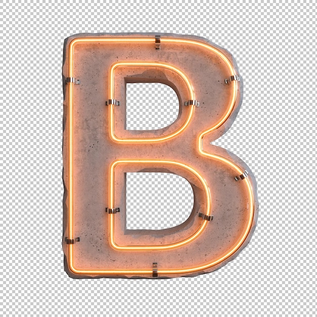 Free PSD concrete neon light alphabet b on transparent background