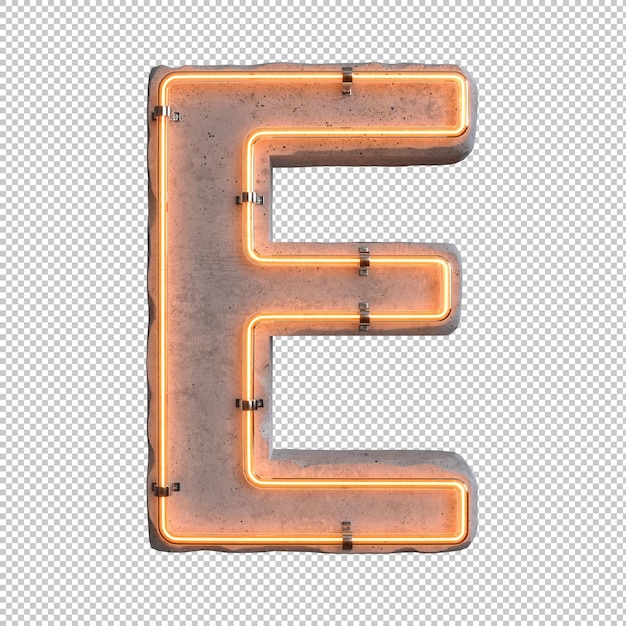 Free PSD concrete neon light alphabet e on transparent background