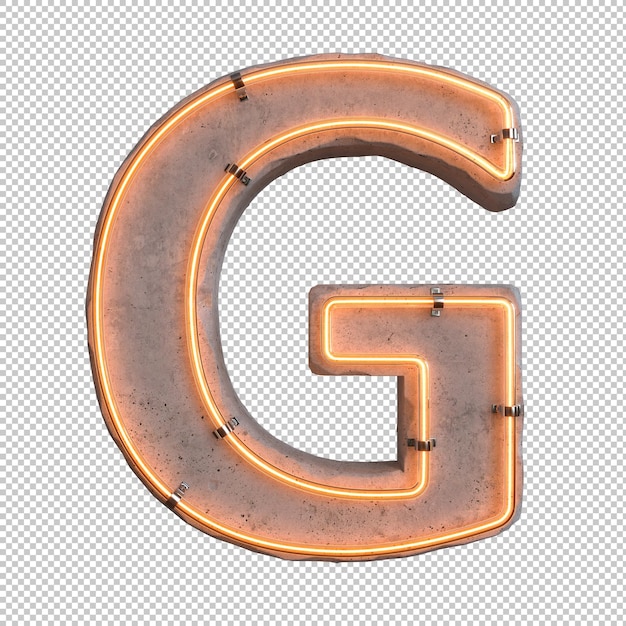 Free PSD concrete neon light alphabet g on transparent background