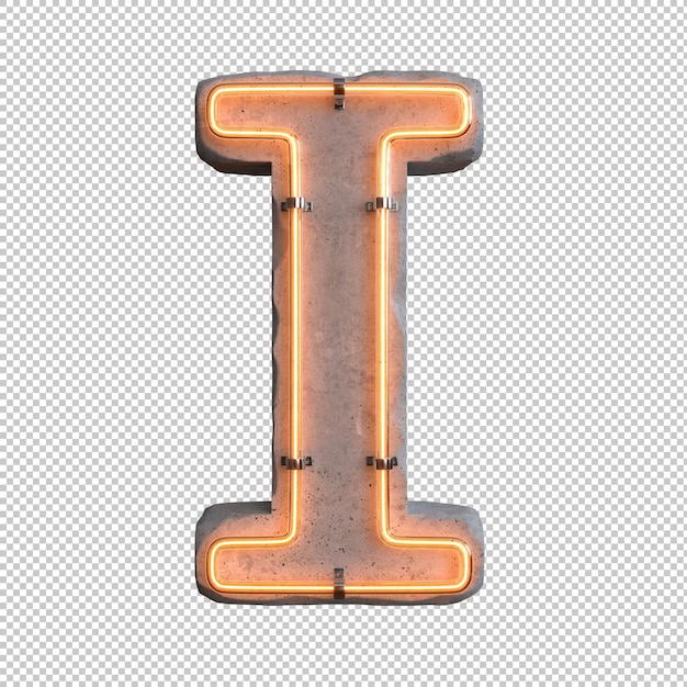 Free PSD concrete neon light alphabet i on transparent background