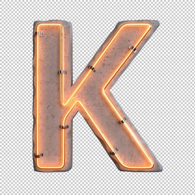 Free PSD concrete neon light alphabet k on transparent background