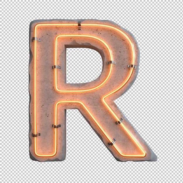 Free PSD concrete neon light alphabet r on transparent background