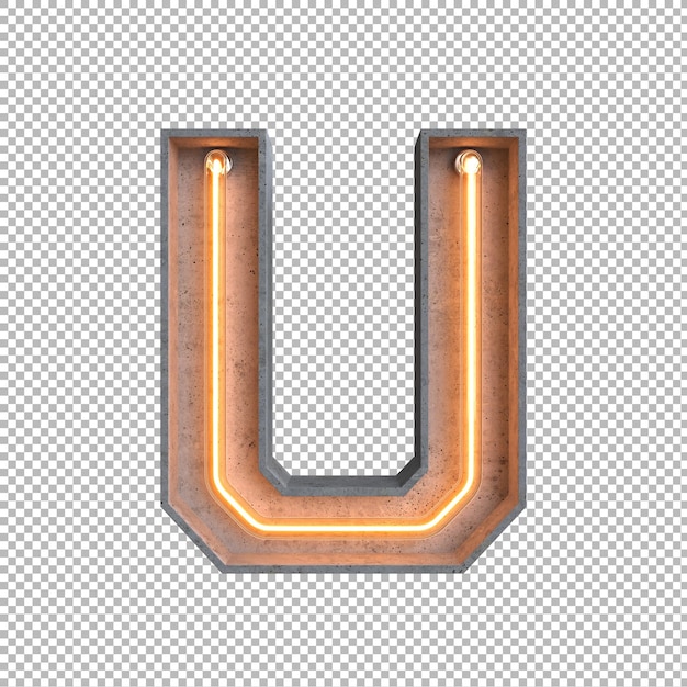 Free PSD concrete neon light alphabet on transparent background