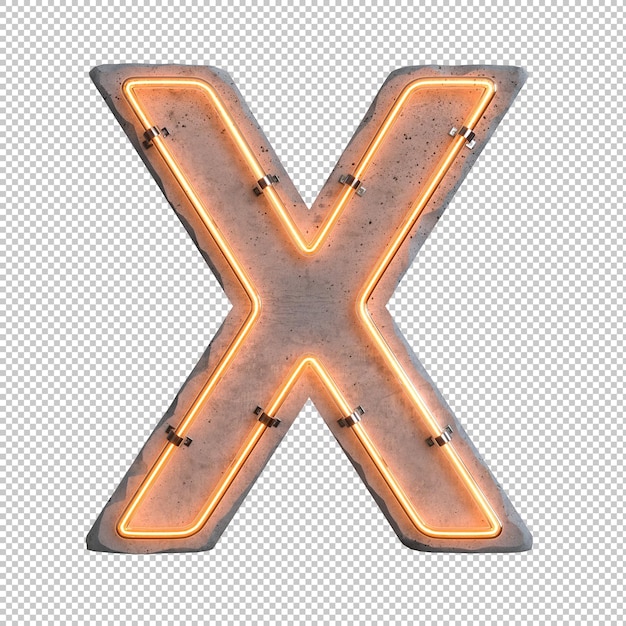 Concrete neon light alphabet X on transparent background