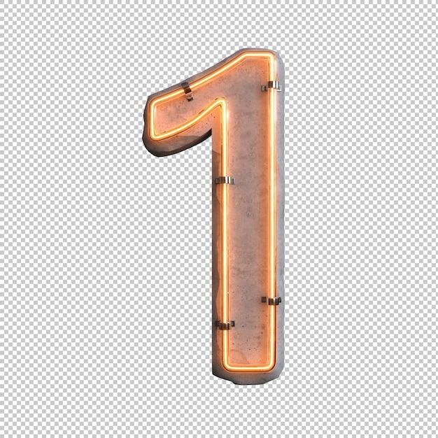 Free PSD concrete neon light number 1 on transparent background