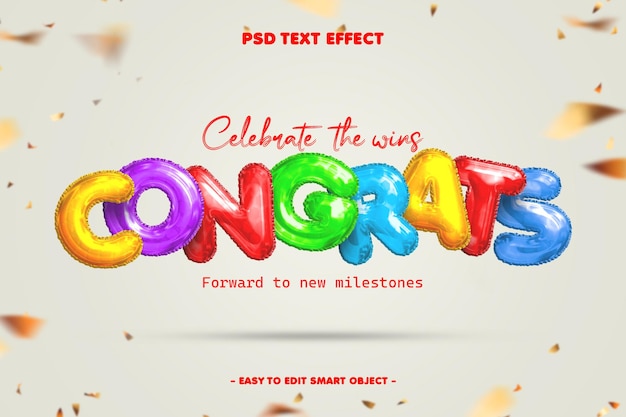 Congratulation greeting on success social media banner with editable text effect