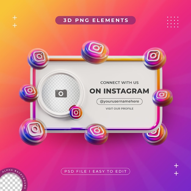 Connect with Us On Instagram Profile Social Media 3D Render Isolated for Composition