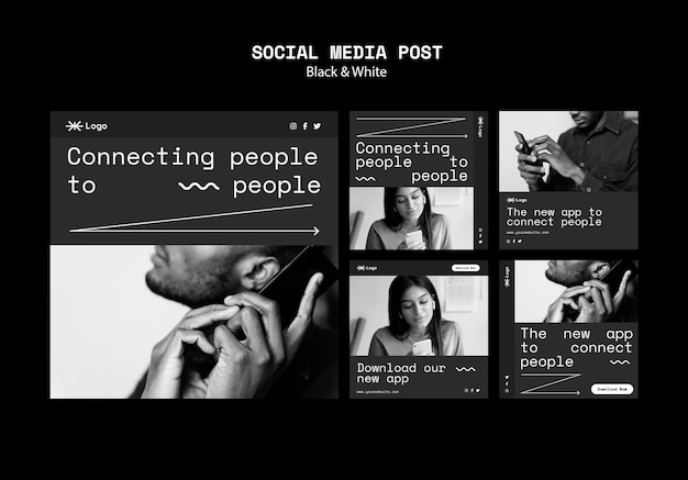 Free PSD connecting people app social media posts