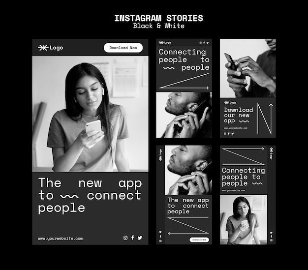 Free PSD connecting people app social media stories