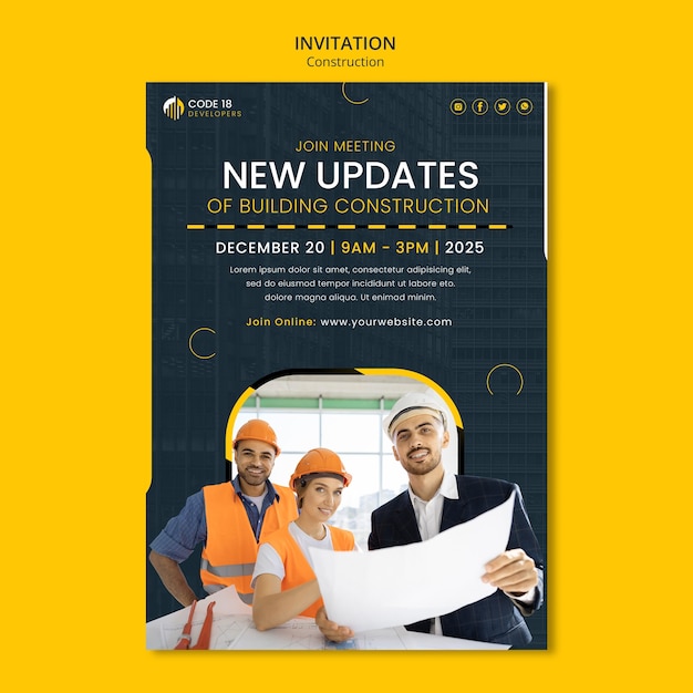 Free PSD construction project invitation template