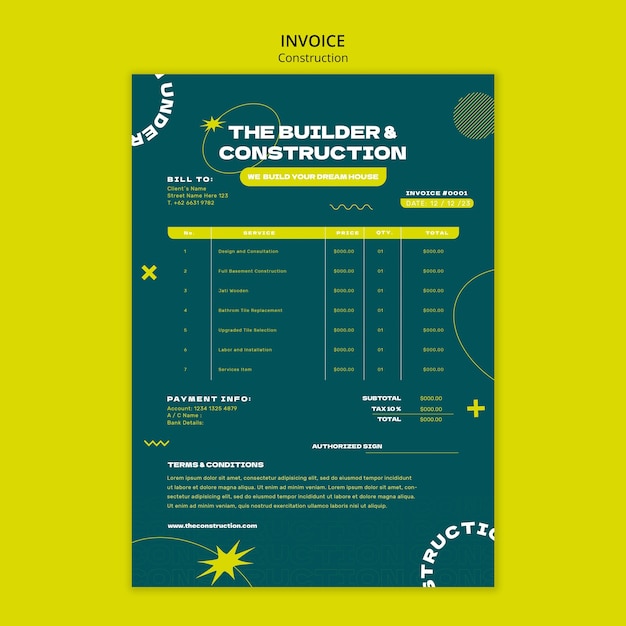 Construction project invoice template