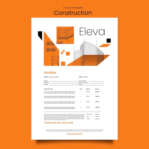 Free PSD construction project invoice template