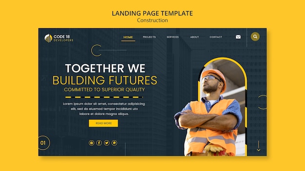 Free PSD construction project landing page template