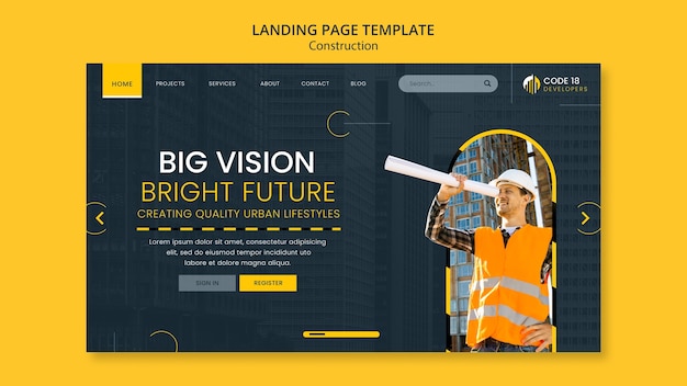 Free PSD construction project landing page template