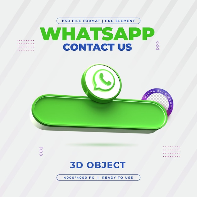 Free PSD contact us on whatsapp profile social media 3d render isolated for composition